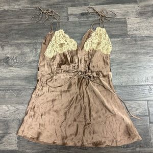 Silk lace trim tie tank top